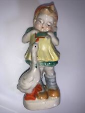 Vintage Figurine Girl With Goose Yellow Green Dress Hummel Style Japan Ceramics picture