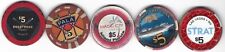 FIVE $5 CASINO CHIPS FROM CASINO ALL OVER-SOME NEW, SOME OLD picture