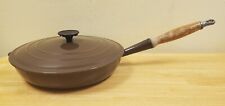 Vintage Le Creuset 28 Brown 11” Cast Iron Fry Pan Skillet Wood Handle WITH LID picture