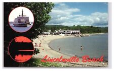 Postcard ME Sand Shore Ship People Swimming Trees View Lincolnville Beach Maine picture