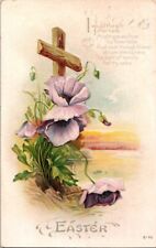 Vintage Antique Postcard Easter Blessings Cross Divine Poem Grace Flowers P01 picture