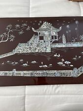 Vintage Asian Chinese  Black Lacquer Mother of Pearl  Handmade Wall Plaque picture