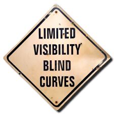 Retired Limited Visibility Blind Curves Sign Bullet Holes 24 In Roadway Aluminum picture