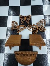 Homco Vintage 1979 Brown Plastic Faux Wicker Weave Wall Shelf  Butterfly Basket  picture