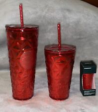 New Starbucks Winter 2023 Poinsettia Red Prism 24 &16 Oz Cold Tumbler & Keychain picture