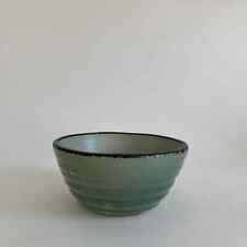 1930s Green/Blue Ceramic Pottery Mixing Bowl - Made in USA - 6 Ring Pattern picture