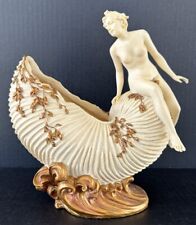 Art Nouveau Nude Woman Figure Sculptural Shell Bowl Hand Painted Ivory Gold picture