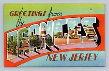 VTG Greetings From The Oranges NJ New Jersey Large Letter Linen picture