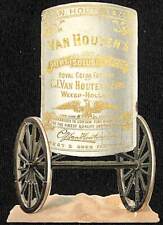 Van Houten's Cocoa Victorian Trade Card Intricately Die Cut Can on Wheels picture