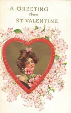 c1910s Woman Heart Pink Flowers Valentines Day P328 picture