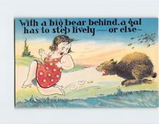 Postcard Greeting Card with Quote and Bear chasing the Girl Comic Art Print picture