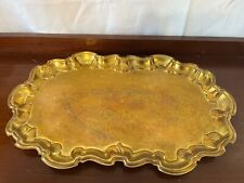 Vintage Etched Brass Tray Scalloped Edge 21”x13” picture