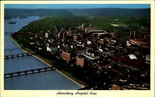 Harrisburg Pennsylvania~Hospital~waterfront~bridges~aerial view~1960s postcard picture