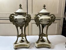 Pair Of Brass And Marble Candle Holders | Ornate Brass Candle Holders Vintage picture