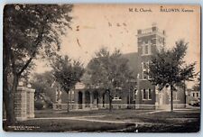 Baldwin Kansas Postcard Methodist Episcopal Church Chapel Exterior c1915 Vintage picture