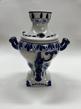 Vintage Hand Painted Blue White Ceramic USSR Russia Samovar Decorative Ghzel picture