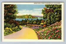 Howard City MI-Michigan, Scenic Greetings, Flowers  Vintage Souvenir Postcard picture