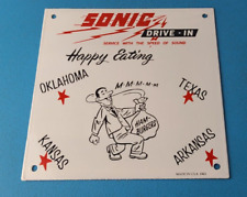 Vintage Sonic Drive-In Sign - Porcelain Restaurant Fast Food Diner Gas Pump Sign picture