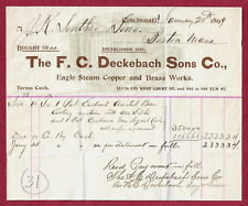 1899 Cincinnati Billhead ~ F.C. Deckebach Sons ~ EAGLE STEAM COPPER-BRASS WORKS picture
