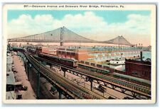 1930 Delaware Avenue & Delaware River Bridge Railroad Philadelphia PA Postcard picture