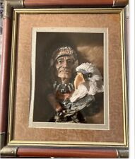 Native American And Eagle Sculpture On Fur In Shadow Box Unknown Artist picture