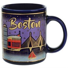 Boston Massachusetts Skyline Metallic Blue Ceramic Mug 12oz picture