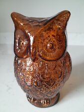Vintage 1990s Art Glass Amber Horned Owl Statuette Figurine 7” picture