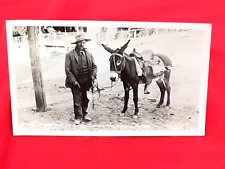 antique 1935 PHOTO POST CARD Prospector & His Burro CANYON CITY, OREGON c1900 picture