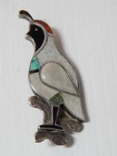 EXQUISITE HI QLTY VINTAGE ZUNI INDIAN STERLING SILVER STONE INLAY QUAIL PIN picture