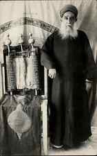 Judaica Holy Man Rabbi Poses With Torah c1910 Real Photo Postcard picture