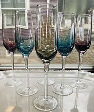 Mid Century Crackle Champagne Flute Gem Color Pier 1 Barware Mix Set Of 6 picture