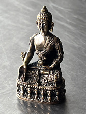 Vintage Miniature Bronze Buddha Statuette. Open Facing Palm. Fine Details. Exc. picture