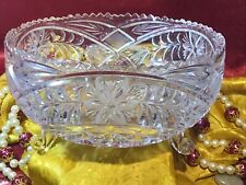 AMERICAN BRILLIANT PERIOD DEEP CUT CRYSTAL FLORAL DECOR GLASS FOOTED BOWL picture