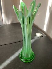 Antique Jefferson Glass Green Opalescent 6 Fingers w/white tips 11.25'' Tall picture