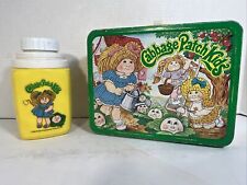 1983 Cabbage Patch Kids Metal Lunch Box Matching Thermos Green Yellow picture
