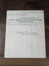 Antique Sandusky Ohio 1892 Receipt George Marshall Crockery Glassware Furniture picture