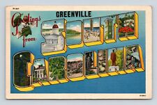 Large Letter Greetings From Greenville South Carolina SC Linen Postcard N7 picture