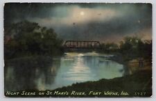 Fort Wayne IN Indiana Night Scene St. Mary's River Bridge Antique Postcard 1912 picture
