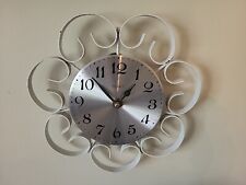 Vintage Welby Repainted White Battery Operated Wall Clock Iron Flower Untested picture