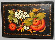 VINTAGE RUSSIAN HAND PAINTED FLOWERS WOOD BOX picture