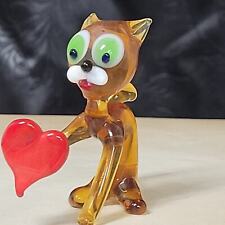 Art Glass Cat with Heart  Miniature Hand Made Animal Collectable picture