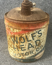 Vintage Large 5 Gallon WOLF'S HEAD Motor Oil Can Advertising Can Distressed picture