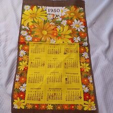 Vintage 1980 Cloth 12 Month Calendar Fabric Tea Towel Floral 28x16” Valli picture