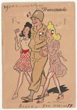 WWII PC Solider with women cartoon, French and American flags 