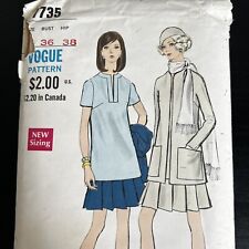 Vintage 1960s Vogue 7735 Pleated Skirt Suit + Blouse Sewing Pattern 14 Small CUT picture