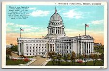 Wisconsin Madison State Capitol Birds Eye View American Flags Dome UNP Postcard picture