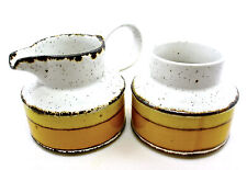 English Stoneware Creamer & Sugar Set,Orange Stripe,Rustic Edging,Handle,England picture