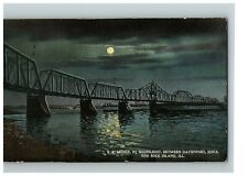 1907-15 Postcard R R Bridge By Moonlight Between Davenport Iowa & Rock Island IL picture
