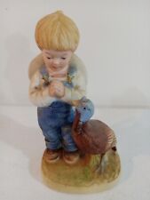 Home Interiors Homco Denim Days Boy with A Turkey # 1506 Figurine 1985 - picture