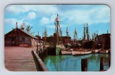 Gloucester MA-Massachusetts, Docked Fishing Boats, Vintage Souvenir Postcard picture